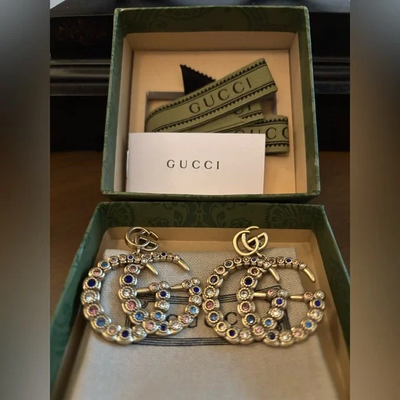 NWB Gucci Gold Earrings with Multicolor Crystals - Picture 2 of 8